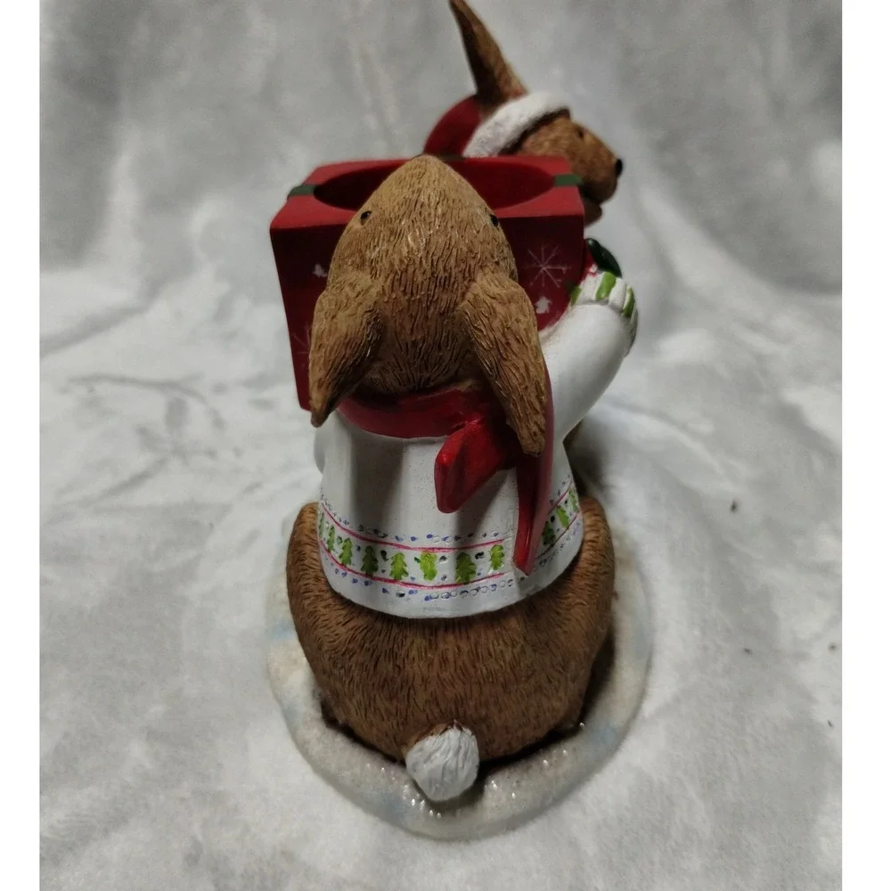Yankee Candle Christmas Bunnies Tea‎ Light Holder Red Gift Box Figurine 1132752